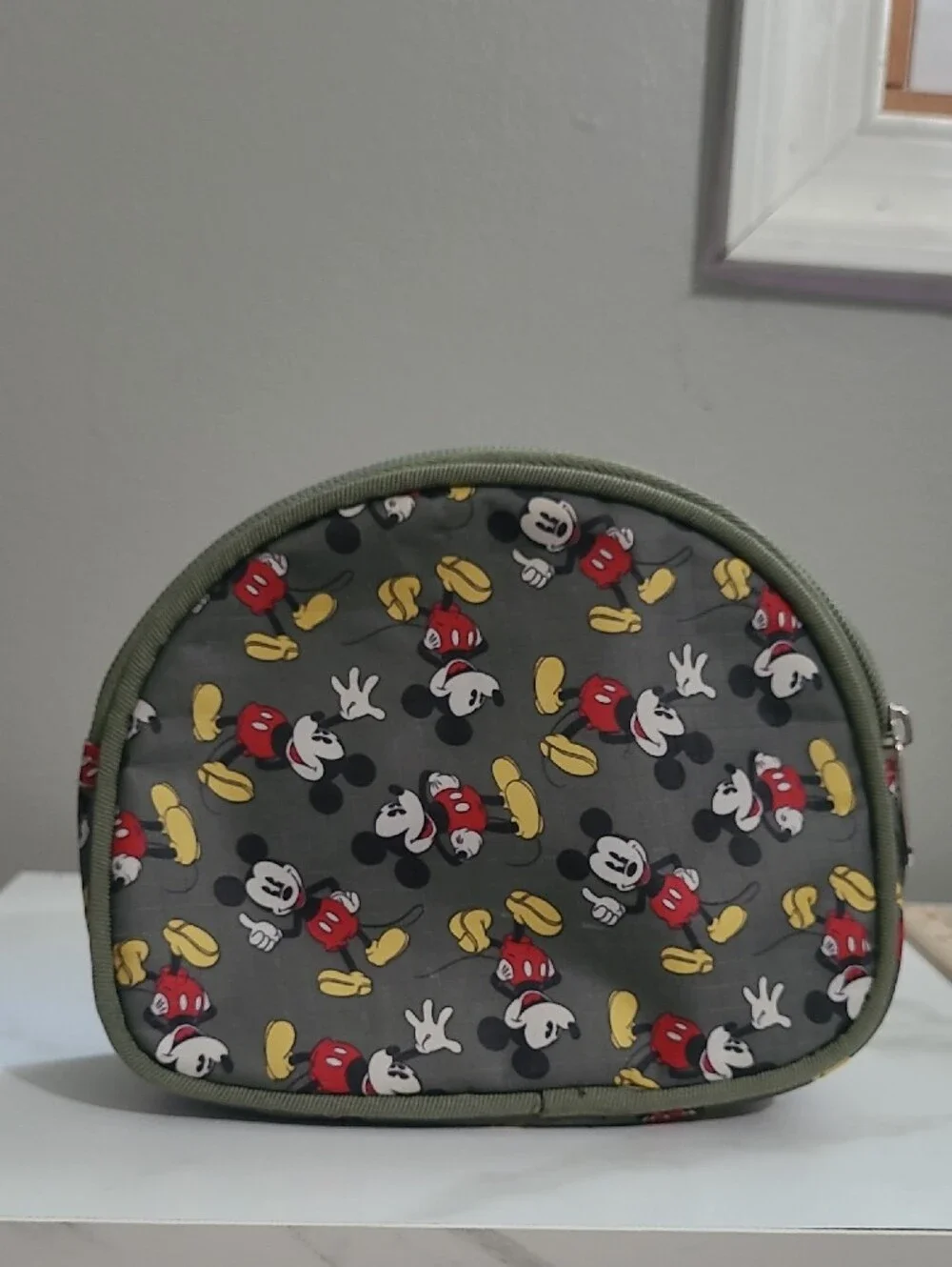 Disney Small Cosmetic Pouch in Olive Green with Mickey Mouse Print